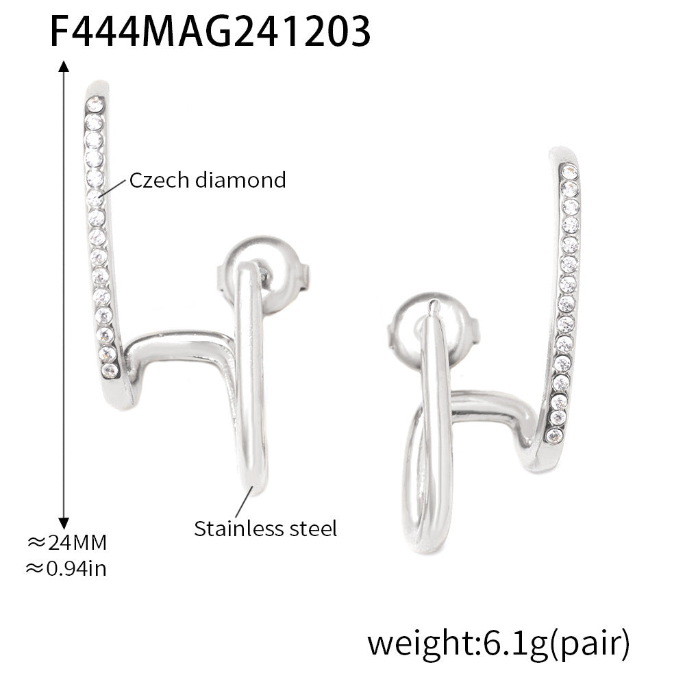 Light luxury line handmade zircon ear bone clip jewelry stud earrings autumn and winter versatile stainless steel first jewelry wholesale 99