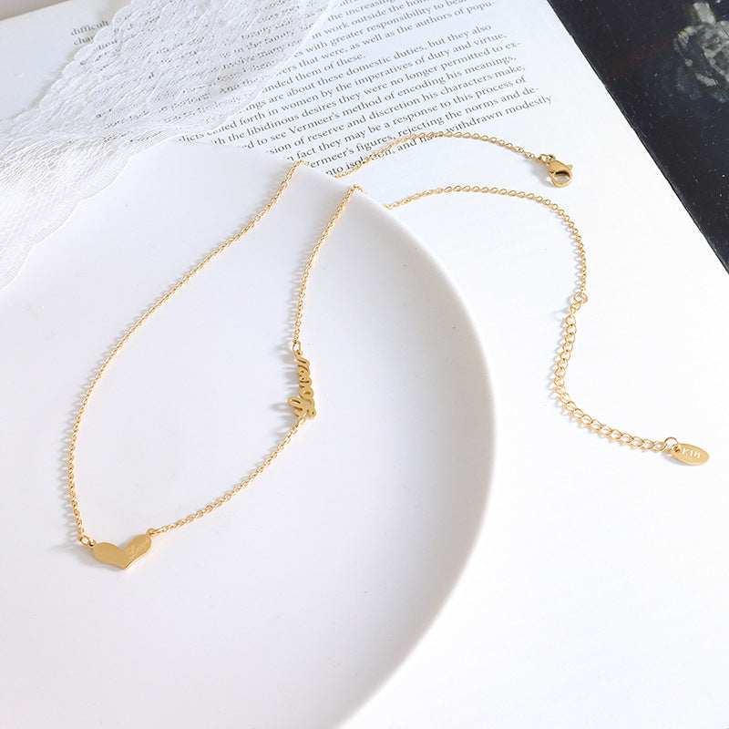 English love peach heart loveu pendant necklace women's niche titanium steel clavicle neck chain jewelry P799