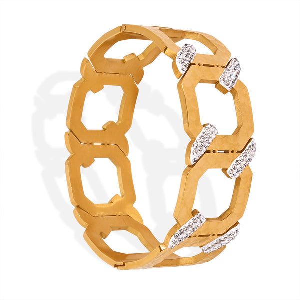 Personalized fashion versatile light luxury new titanium steel gold-plated diamond hollow geometric square bracelet jewelry wholesale