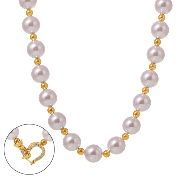 Bead collarbone necklace brass chain buckle imitation pearl light luxury temperament women's jewelry does not fade in stock