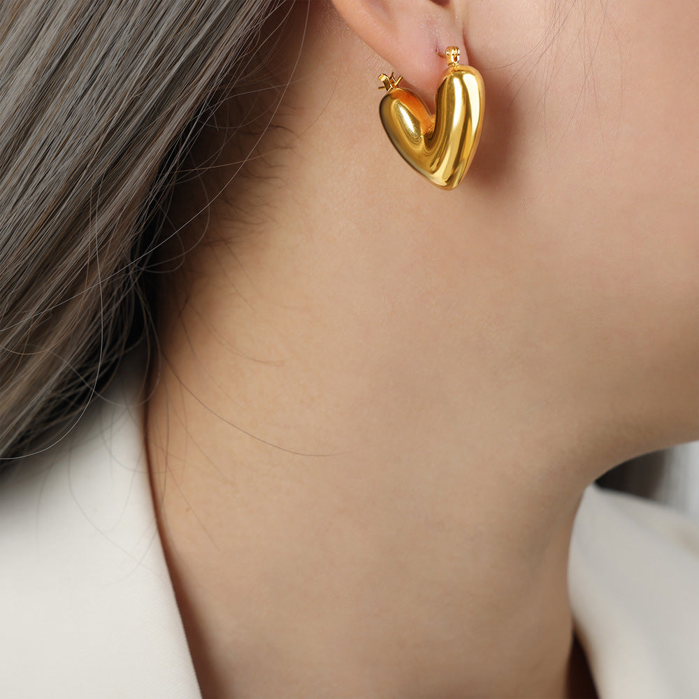 New Irregular Love Titanium Steel Gold Plated Personality Simple Earrings Fashion Niche Design Jewelry Earrings Women