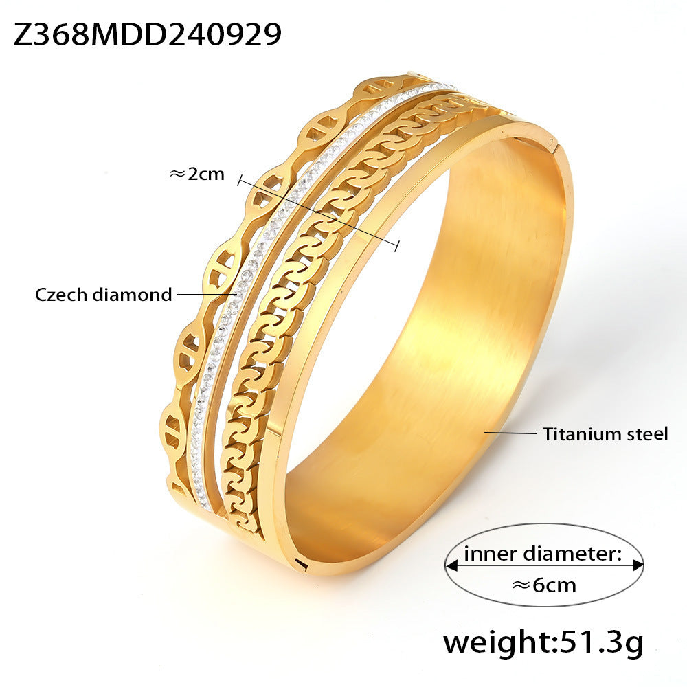 Hot-selling NK chain Japanese character buckle bracelet sticky diamond exaggerated light luxury wind titanium steel plated 18k gold non-fading bracelet 9