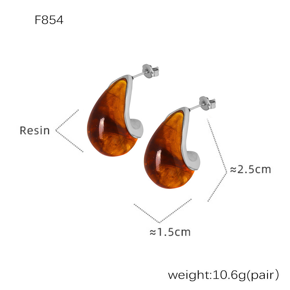 Dopamine candy color light luxury resin colorful earrings titanium steel niche exquisite temperament earrings jewelry spot