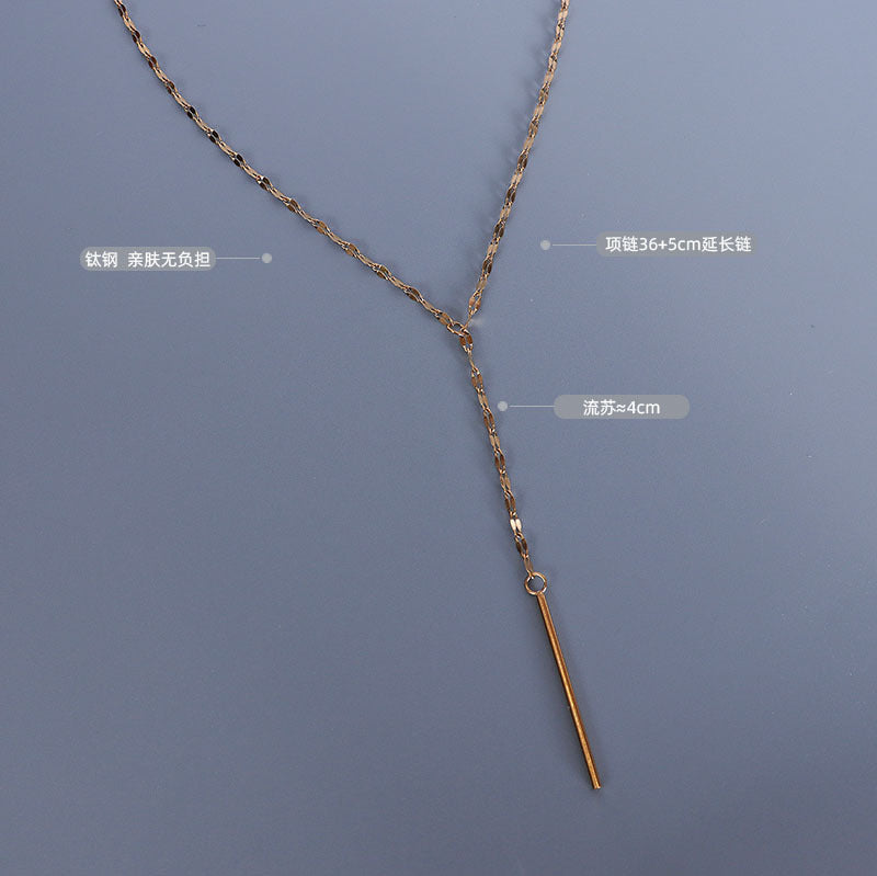 Marka style Y-shaped neck chain, fringed short necklace, collarbone necklace, titanium steel 18k gold P529.