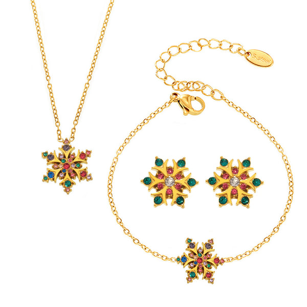 Christmas snowflake handmade inlaid zircon necklace stud earrings bracelet atmosphere stainless steel light luxury set spot