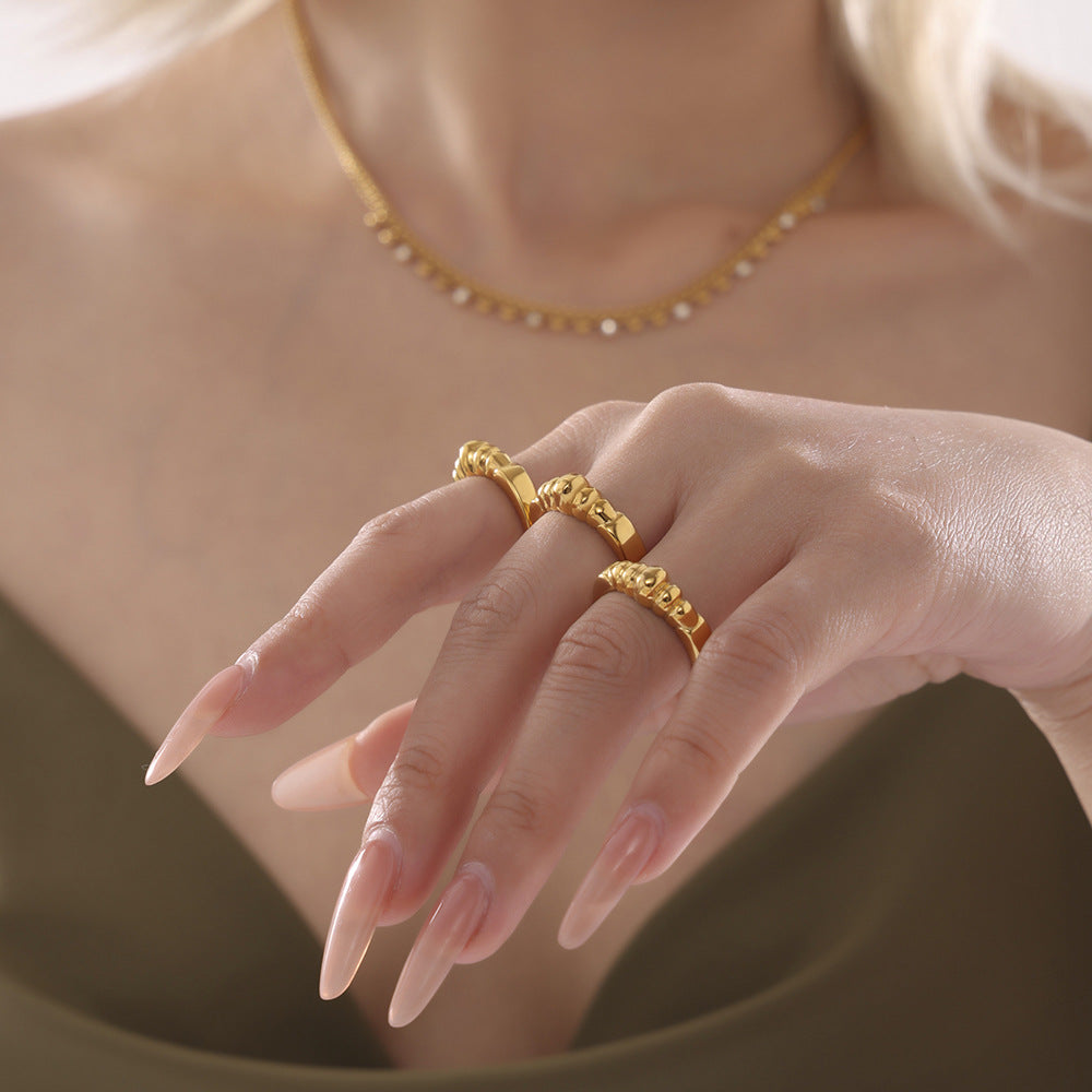 Design trendy niche fashion sense light luxury ring headband shape personality opening index finger ring plating 18k gold 99