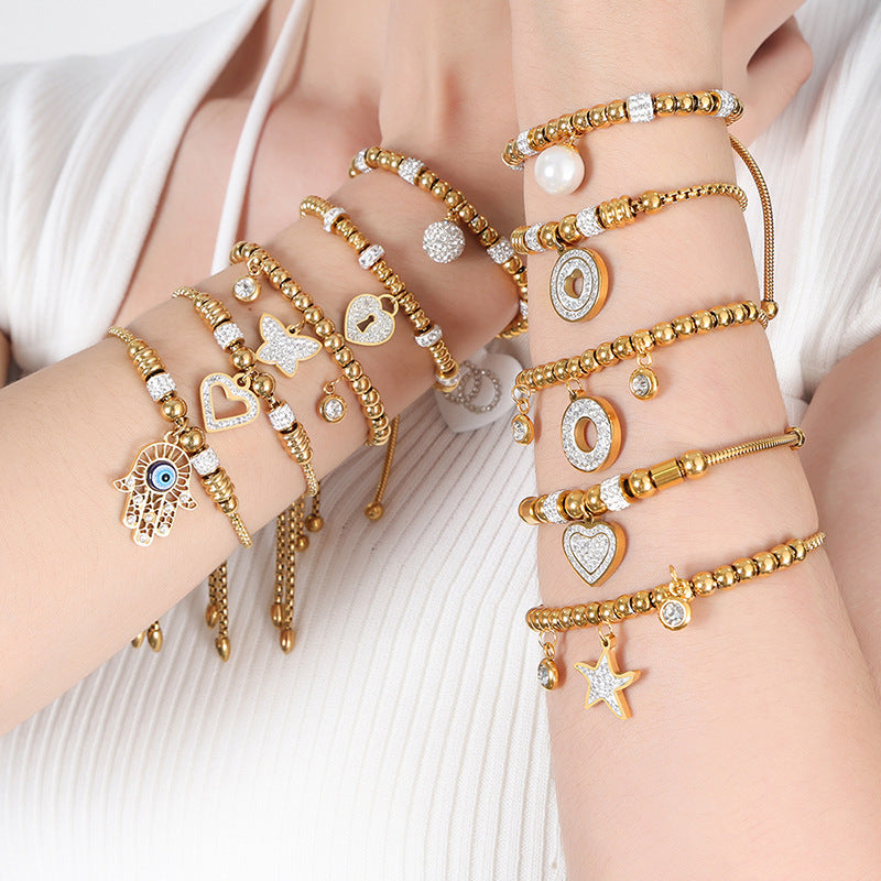 Premium sense light luxury personalized diamond-encrusted bracelet titanium steel plated 18K gold versatile simple and non-fading women's jewelry 99