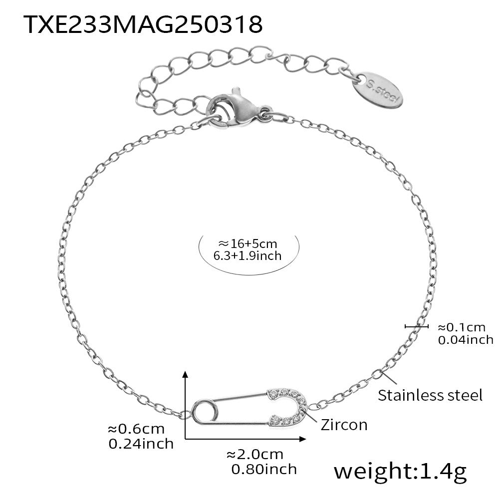 Full Diamond 5A Zircon Pin Stainless Steel Double Necklace/Bracelet Jewelry Set