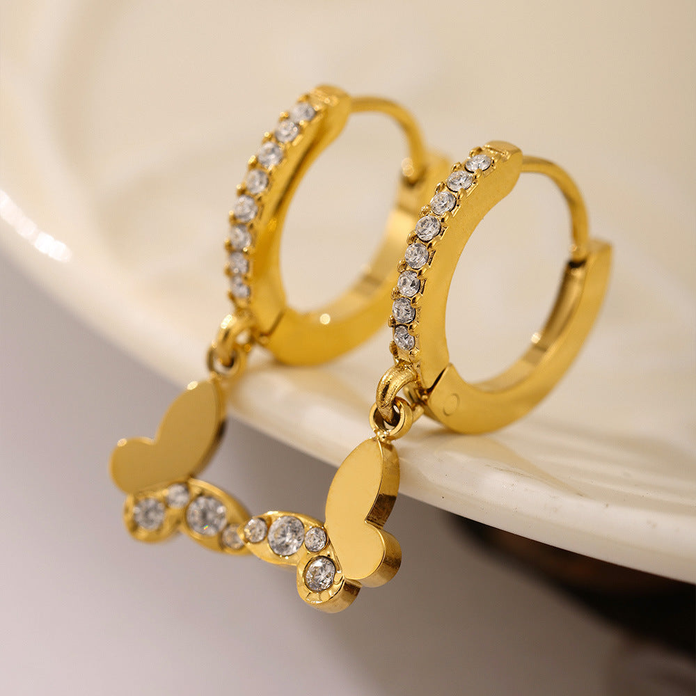 Stainless steel inlaid zircon full diamond earrings multi-element earrings plated with 18k gold color retention exquisite earrings combination