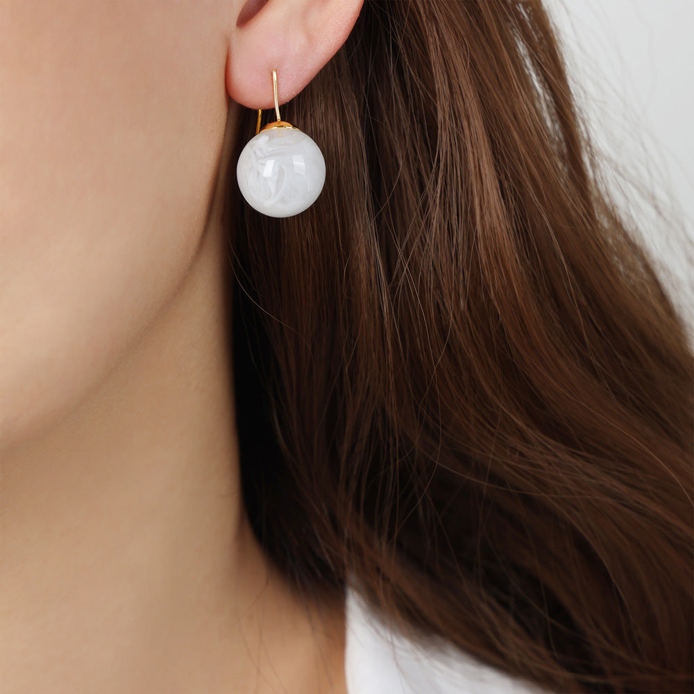 New retro light luxury style round bead resin geometric copper earrings niche simple personalized jewelry women