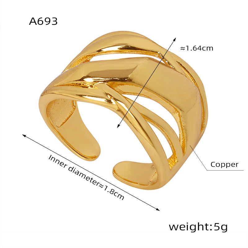 New cold wind simple niche design copper irregular opening ring fashionable personalized jewelry women