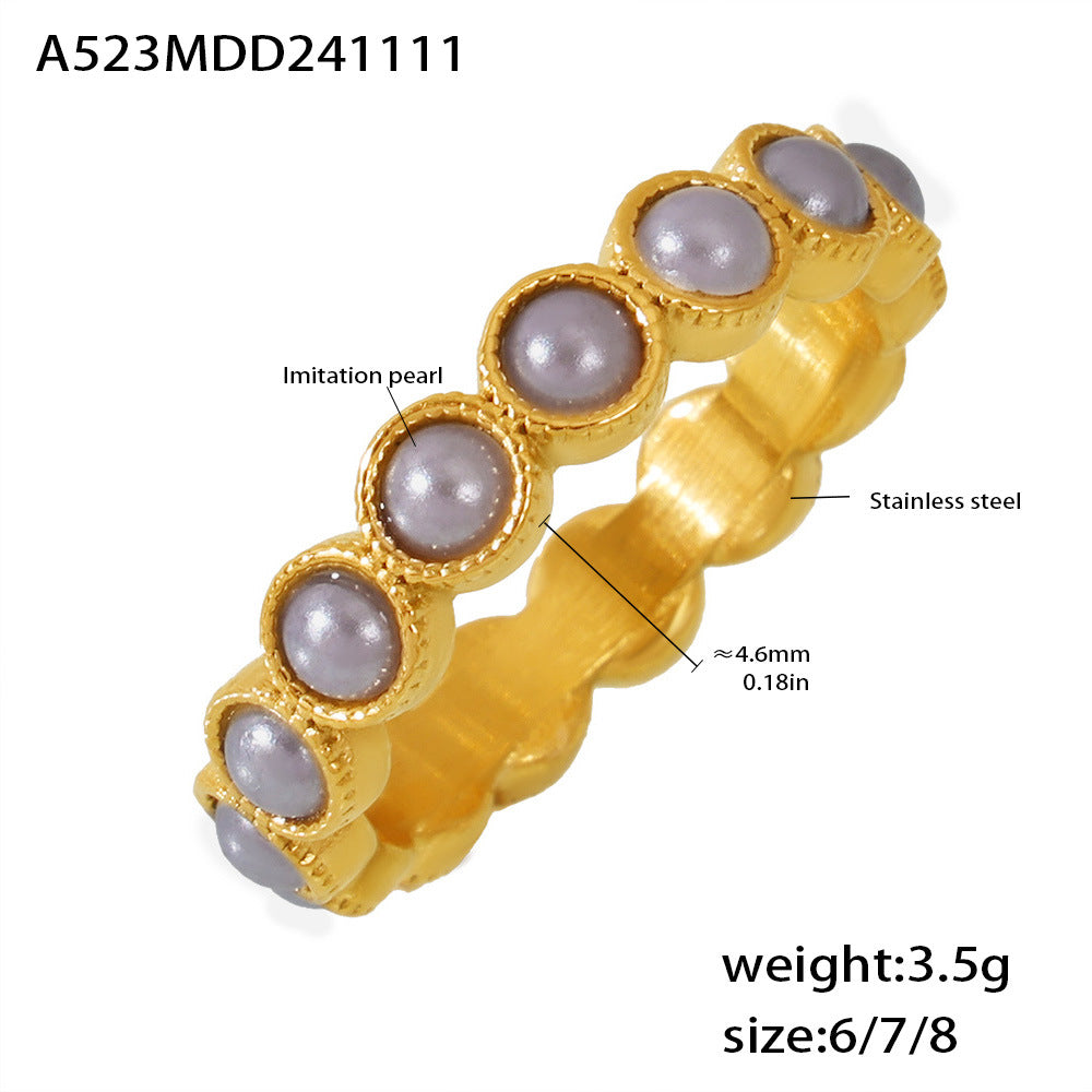 Vintage Gypsy Baroque High Gloss Beads Light Luxury Elegant Temperament Titanium Steel Ring Women's Ring Jewelry