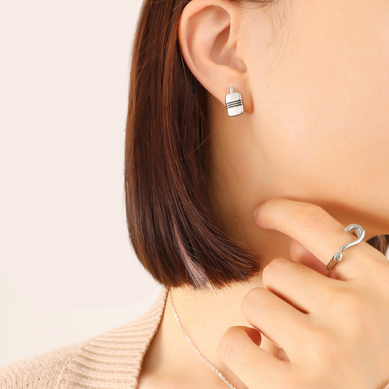 Xiaoxiangfeng jewelry fashion trend simple striped small kettle pendant necklace stud earrings jewelry set pp