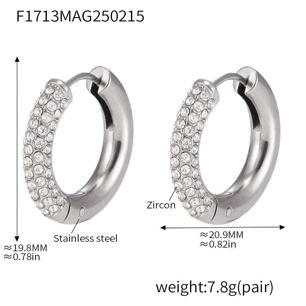 4mm circle 5A zircon earrings light luxury high version texture earrings titanium steel stainless steel color retention simple earrings
