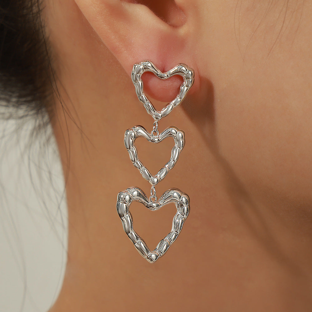 New stylish and simple personalized titanium steel gold-plated irregular heart-shaped long earrings jewelry wholesale earrings women
