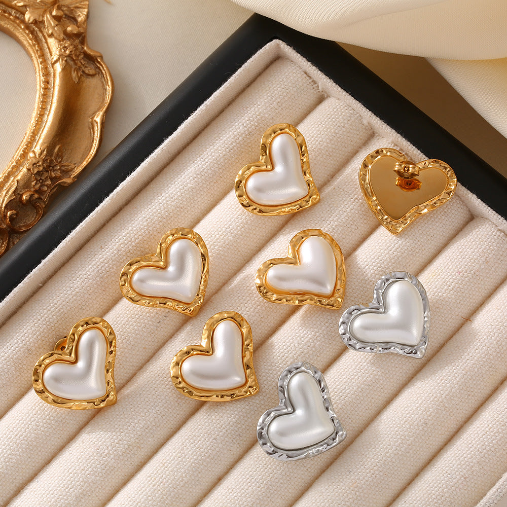 Light luxury love rubber bead stud earrings female fashion Internet celebrity titanium steel 18K Gold Plated PVD earrings