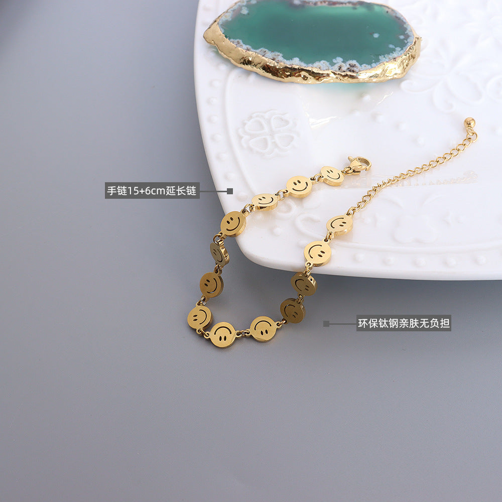 Stylish and simple smiling smiley face bracelet female student titanium steel trinket female cold wind jewelry