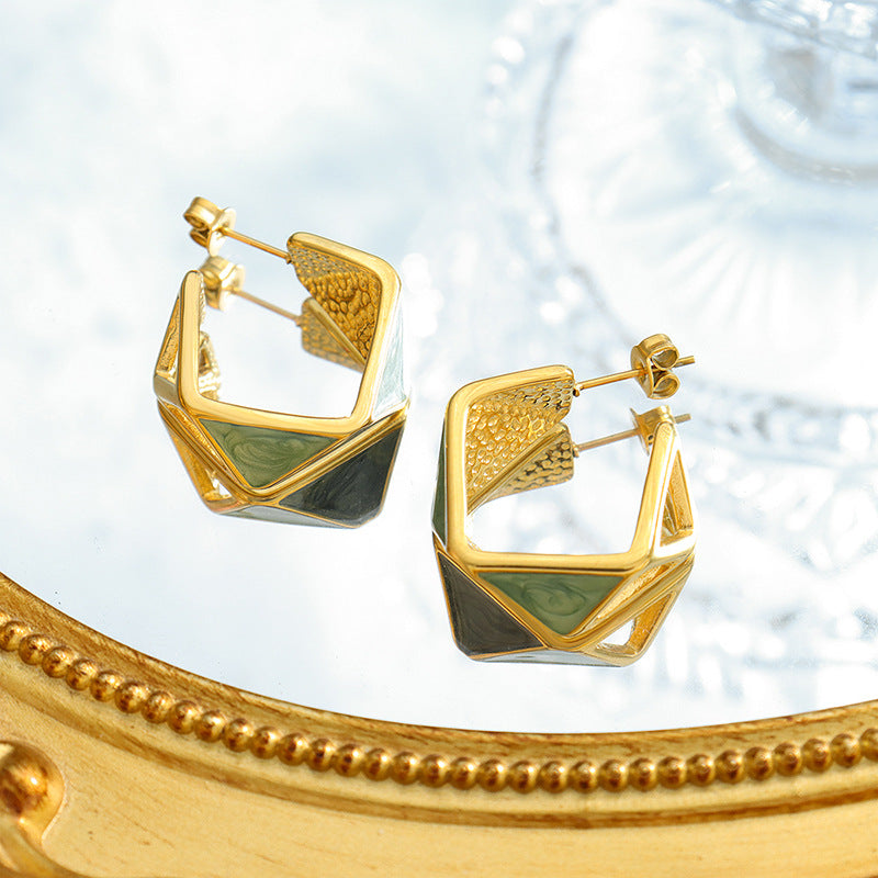 Temperament style enamel dripping oil geometric spring earrings women do not fade temperament celebrity personality earrings ear jewelry