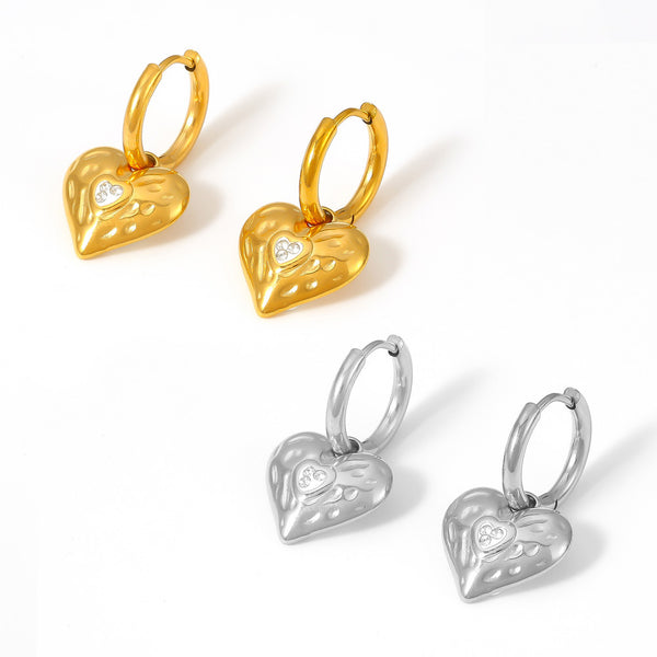 Diamond hammer love earrings 18k plated real gold non-fading heart-shaped titanium steel retro earrings are in stock.
