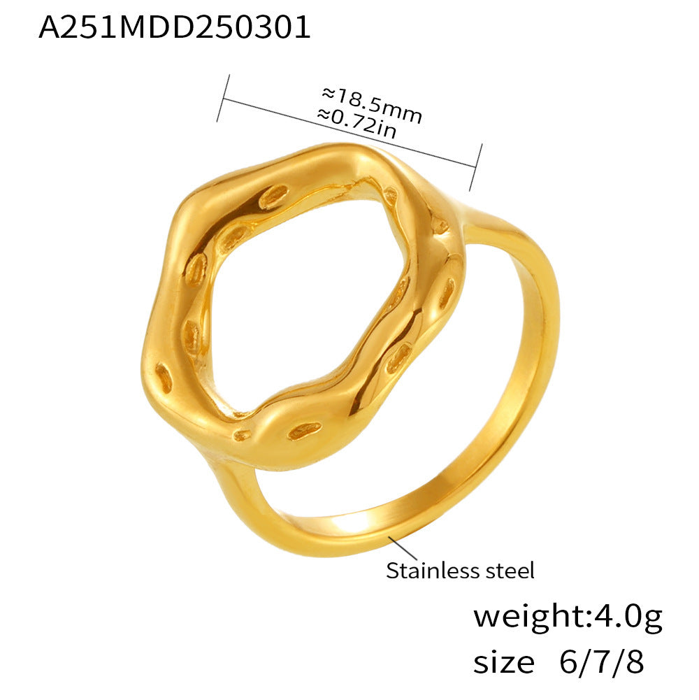 Niche ring karst ring earrings, European and American fashion simple jewelry, stainless steel plated 18K real gold set