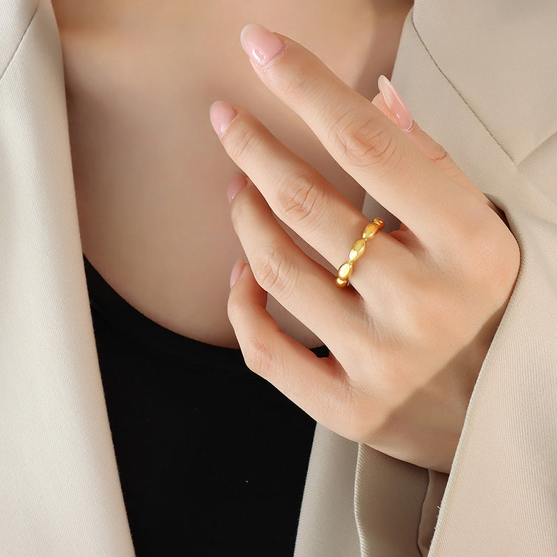 Simple style geometric oval splicing ring non-fading titanium steel gold-plated ring A211