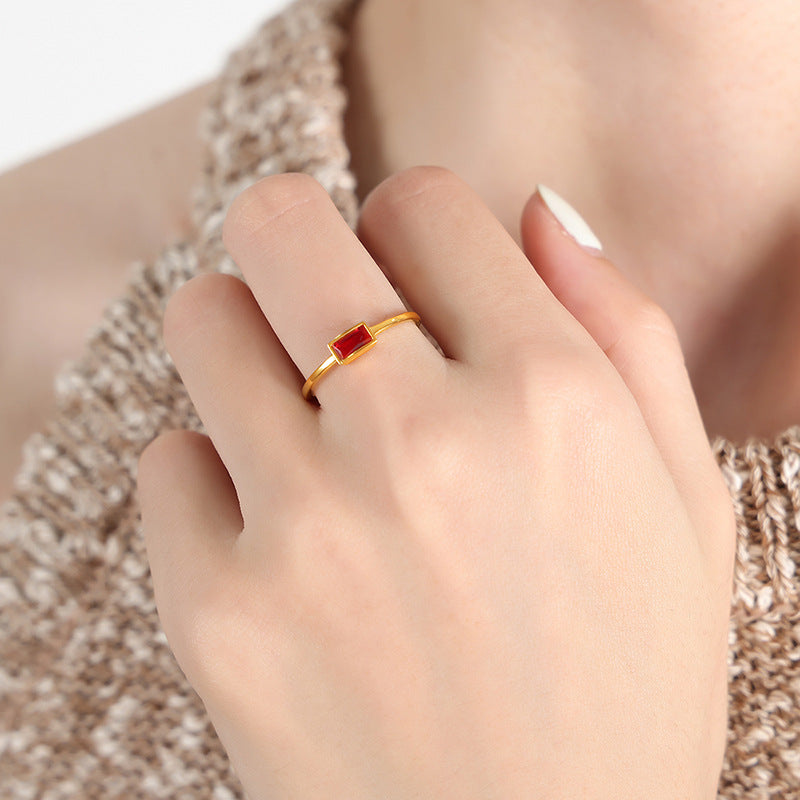 Personalized titanium steel gold-plated ring inlaid with colorful spar women's ring