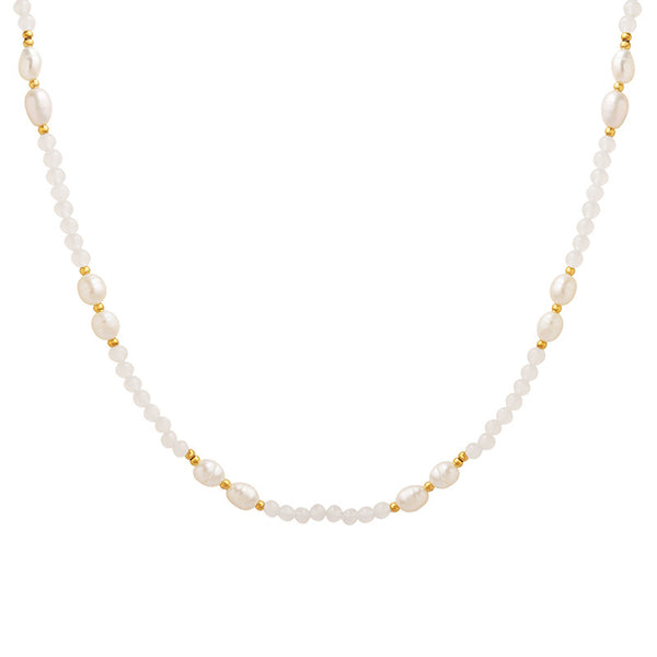 Winter new non-fading French retro personalized stone freshwater pearl pendant titanium steel gold-plated beaded necklace jewelry