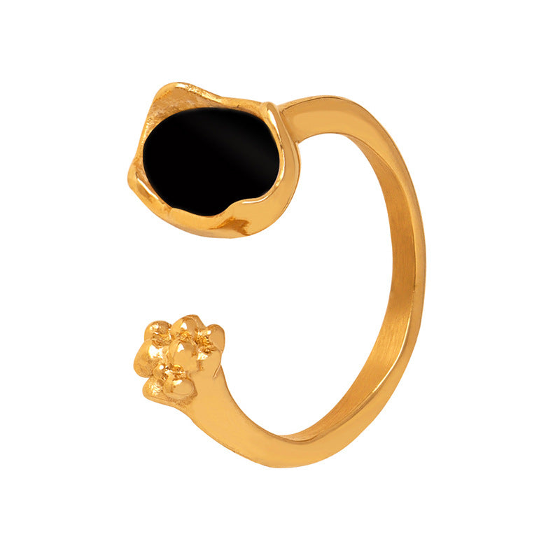 Fashion commuting niche simple versatile geometric shape design sense zircon color shell inlaid titanium steel gold-plated ring pp