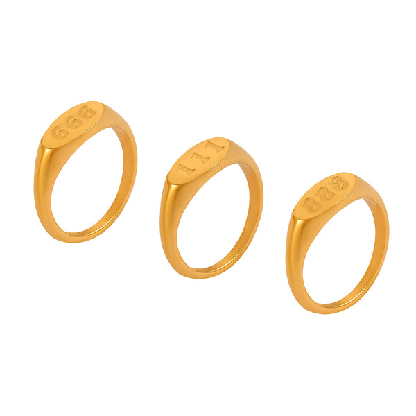 Chic style personality minimalist style elegant index finger ring lucky number three consecutive design sense titanium steel gold-plated ring