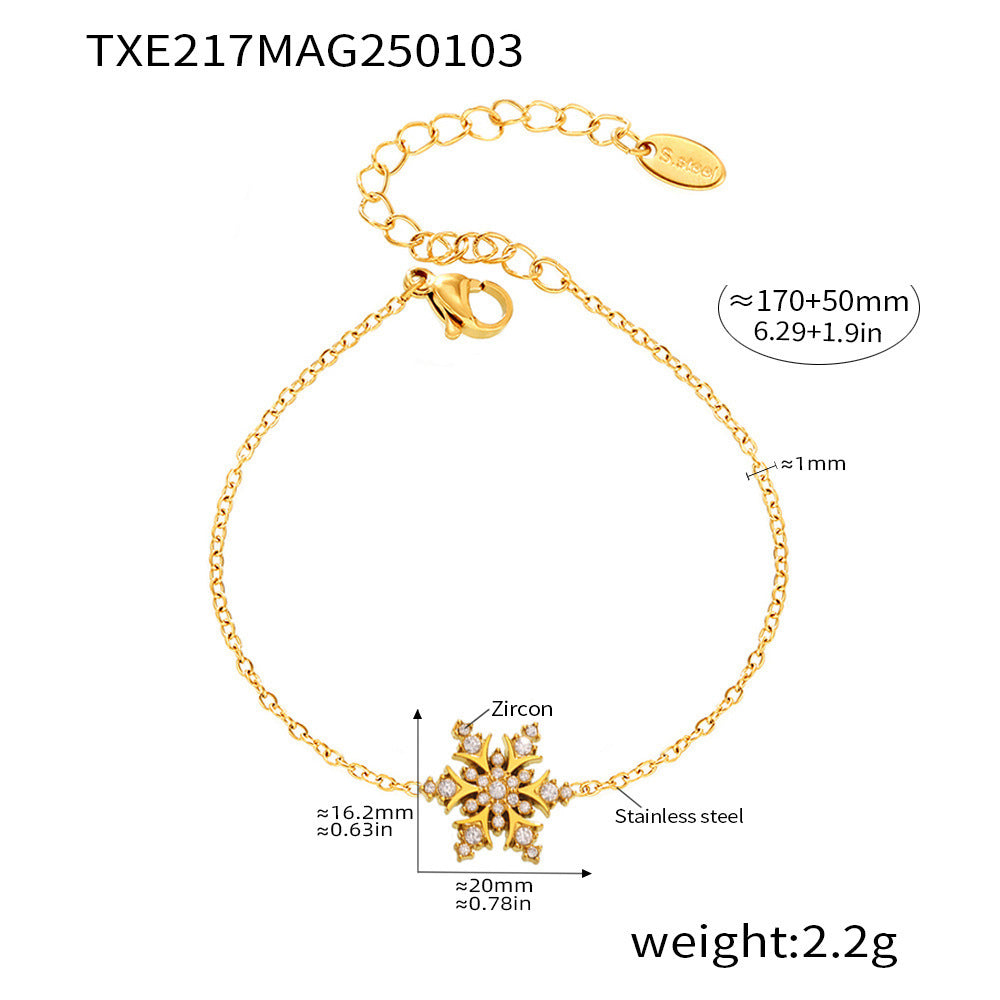 Christmas snowflake handmade inlaid zircon necklace stud earrings bracelet atmosphere stainless steel light luxury set spot