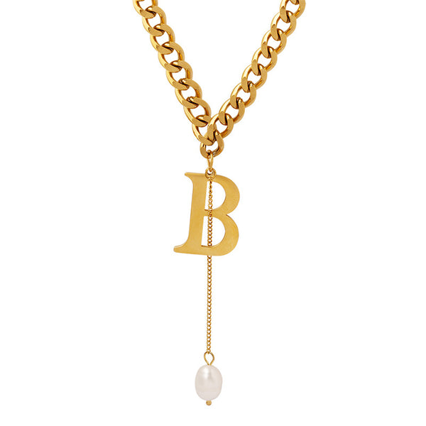 Trend Accessories Letter B Tassel Baroque Freshwater Pearl Necklace Women's Titanium Steel Clavicle Chain P910pp