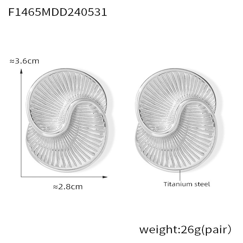 Personality Versatile Elegant Earrings Water Drop Shape Texture Spiral Design Titanium Steel Asymmetrical Stud Earrings 99