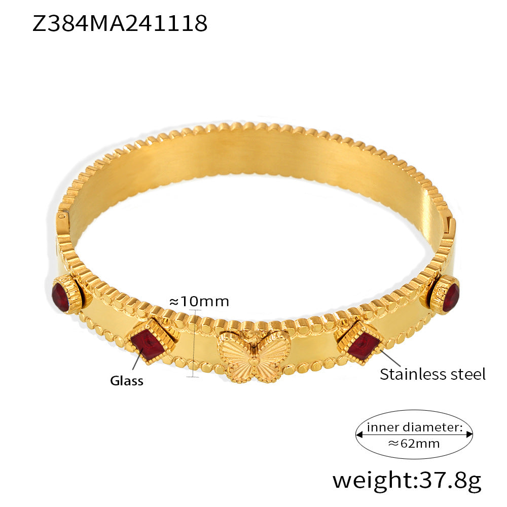 Batch flower butterfly zircon Czech glass stone stainless steel plated 18k gold bracelet high version buckle women's bracelet pp