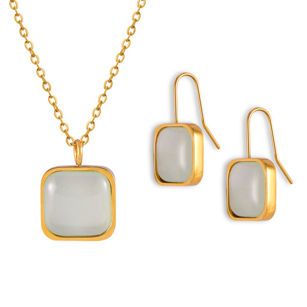 Cold wind temperament elegant jewelry geometric square brand resin design pendant titanium steel jewelry set