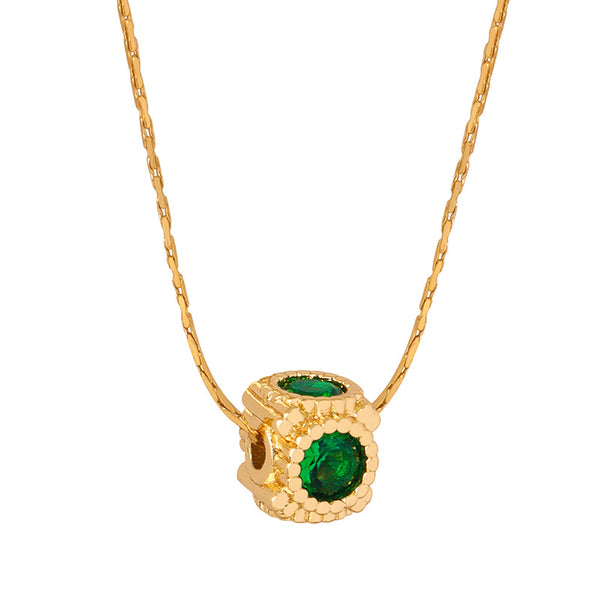 New high-end retro light luxury niche design geometric copper inlaid zircon pendant necklace jewelry women