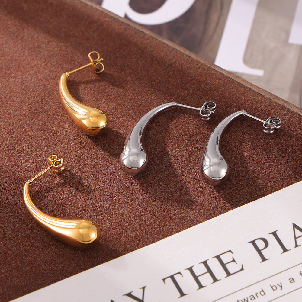 Fashion commuting simple personality long water drop shape earrings temperament elegant niche versatile titanium steel gold-plated stud earrings