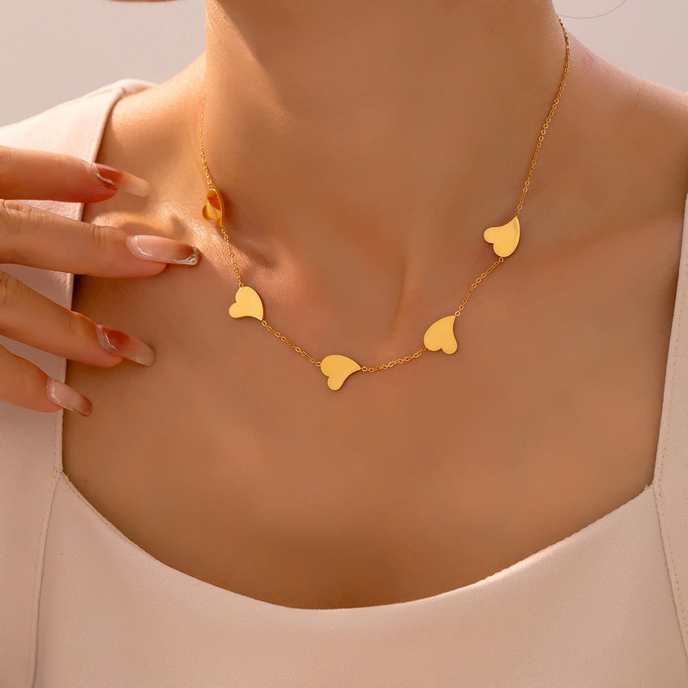New European and American irregular love fringed pendant necklace titanium steel plated 18k gold light luxury versatile collarbone chain pp