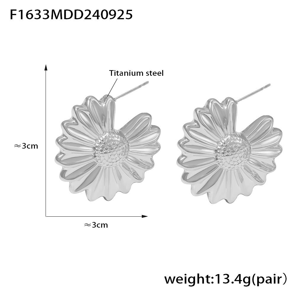 Folded Wave Chrysanthemum Hollow Earrings, Titanium Steel 18K Gold Plated Temperament Irregular Earrings Women