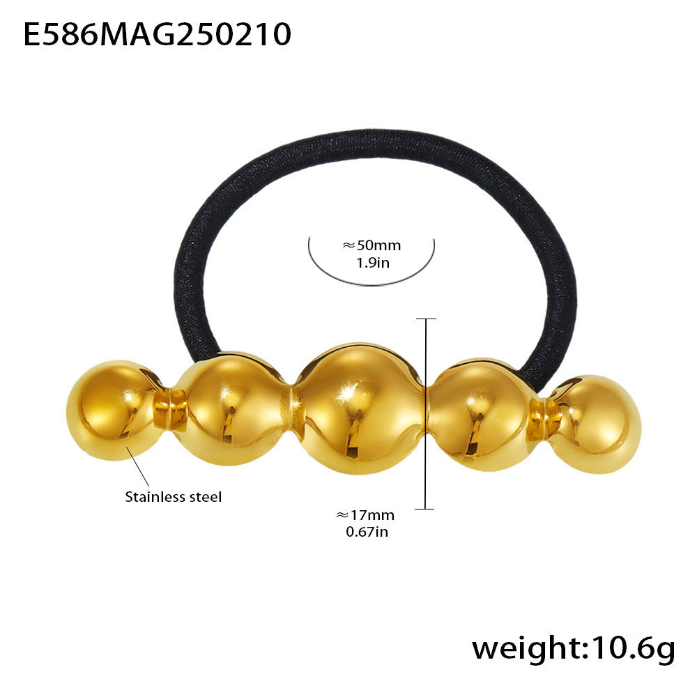 Stainless steel bow hair rope plated with 18K real gold European and American exaggerated hair band ponytail elastic headrope hair accessories