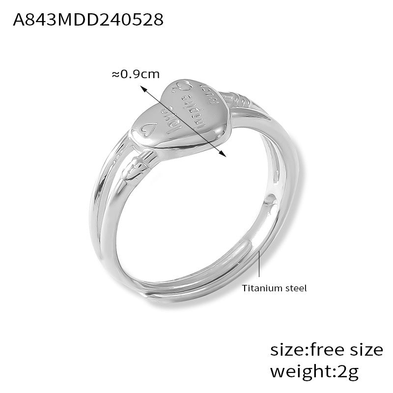 Fashion Trend Simple Personality Love Styling Ring Niche Glossy Design Titanium Steel Gold Plated Open Ring