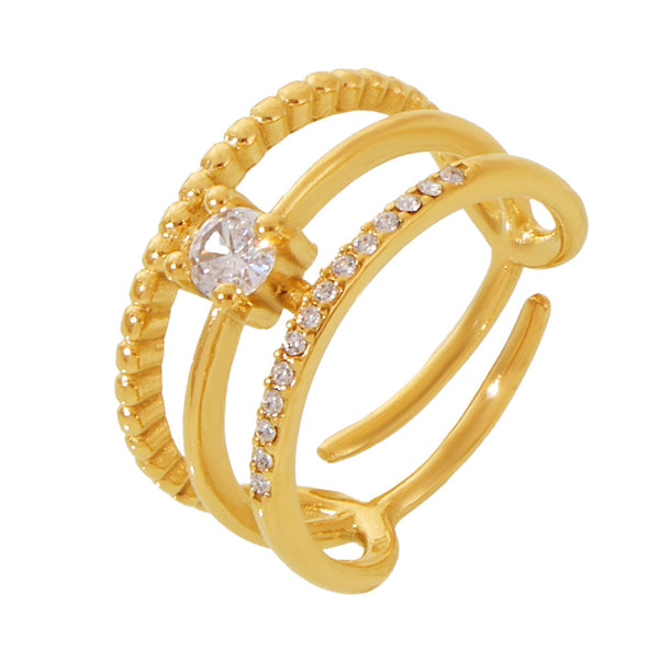Creative three-layer inlaid zircon ring opening adjustable multi-layer design stainless steel gold-plated index finger ring spot 99