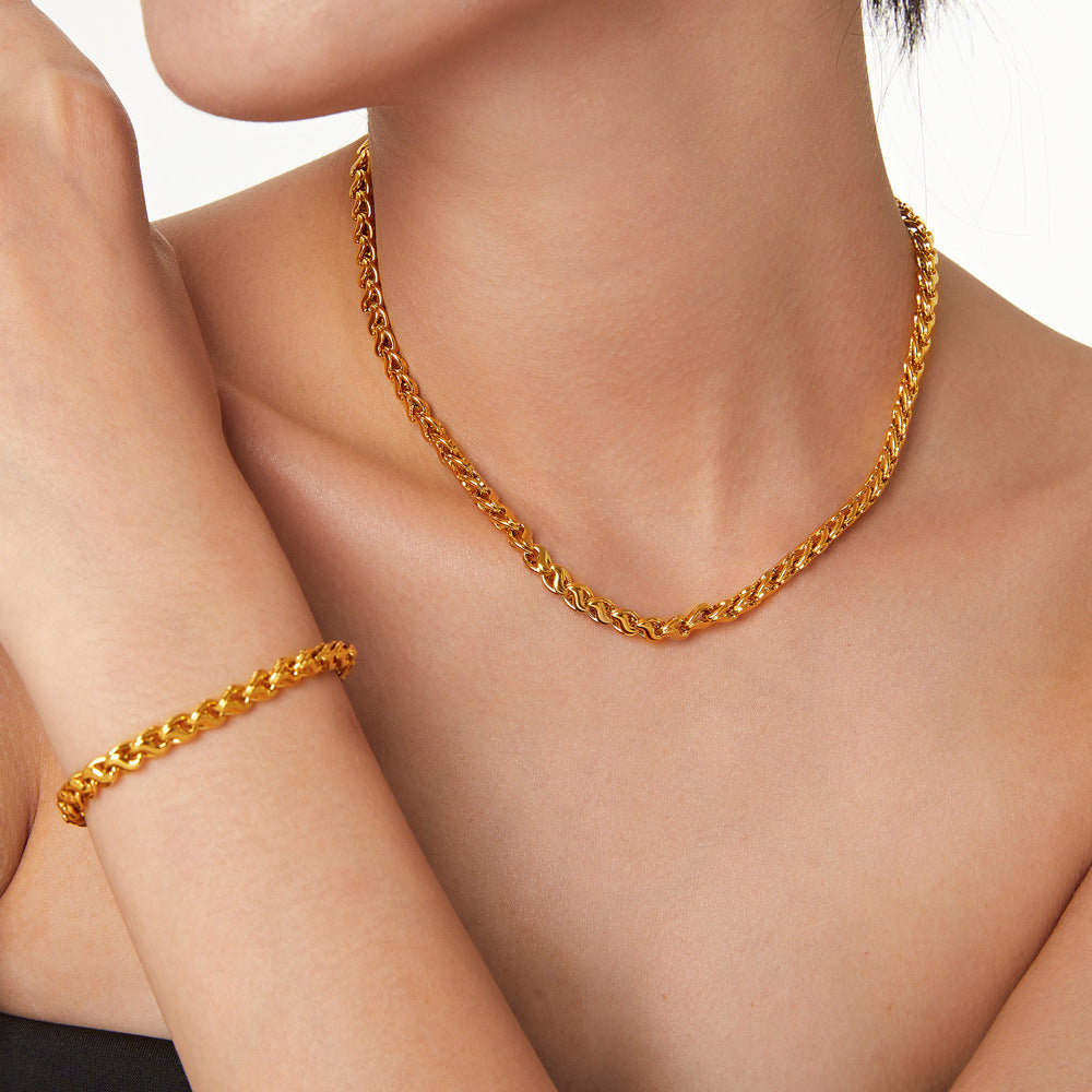 Fashion commuting simple personality hip hop style niche jewelry geometric chain design copper material jewelry set