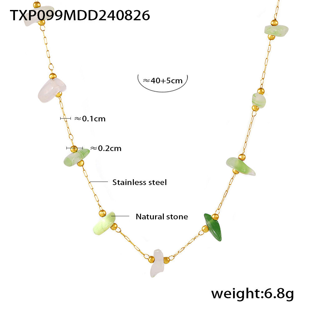 Colored natural gravel necklace bracelet New irregular stainless steel jewelry set for women