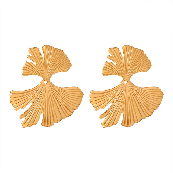 New fashion light luxury retro fresh versatile titanium steel gold-plated ginkgo biloba earrings irregular jewelry women