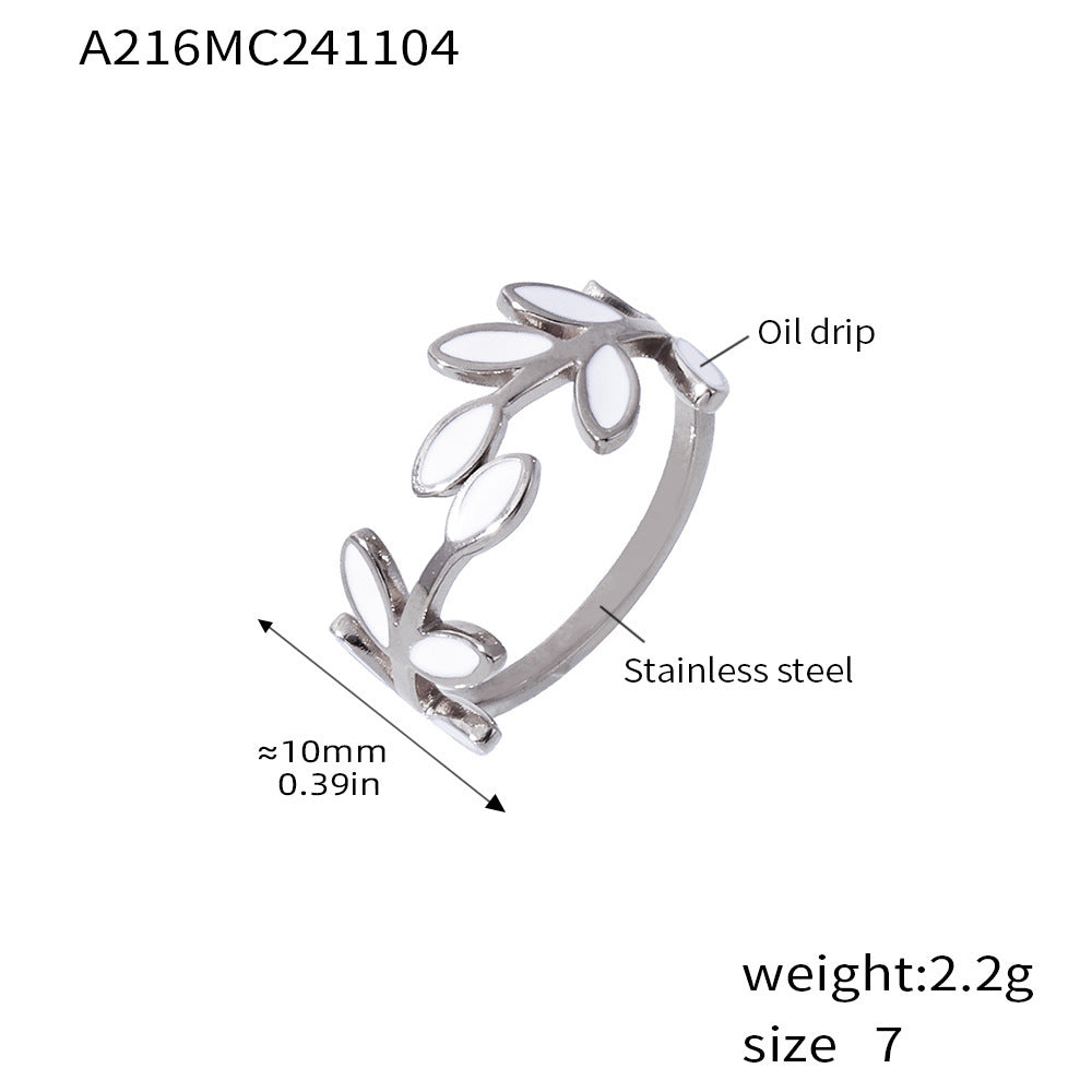 Branch and Leaf Oil Dripping Ring Women's Stainless Steel Plated 18k Gold Index Finger Ring Spot Small Order Quick Return