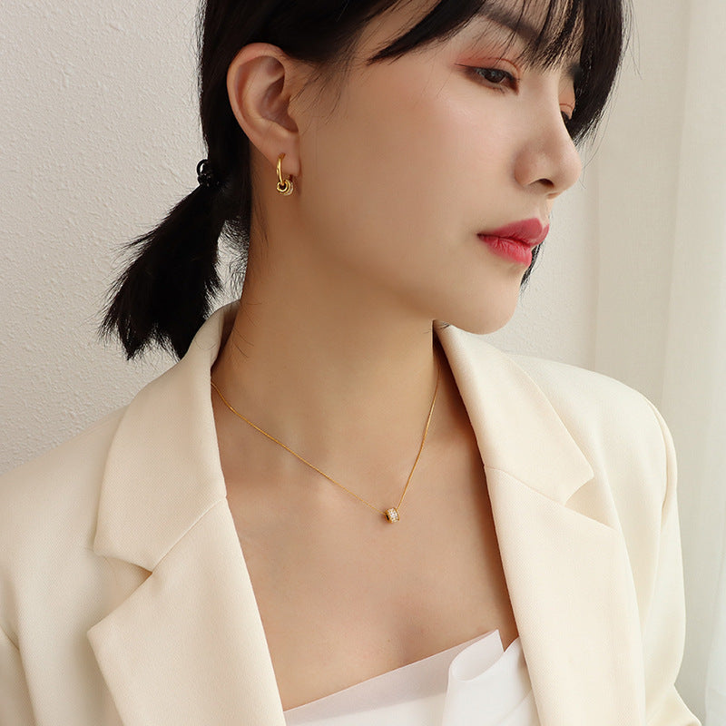 Light luxury diamond-set geometric simple earrings titanium steel-plated 18K gold versatile necklace set jewelry women 99