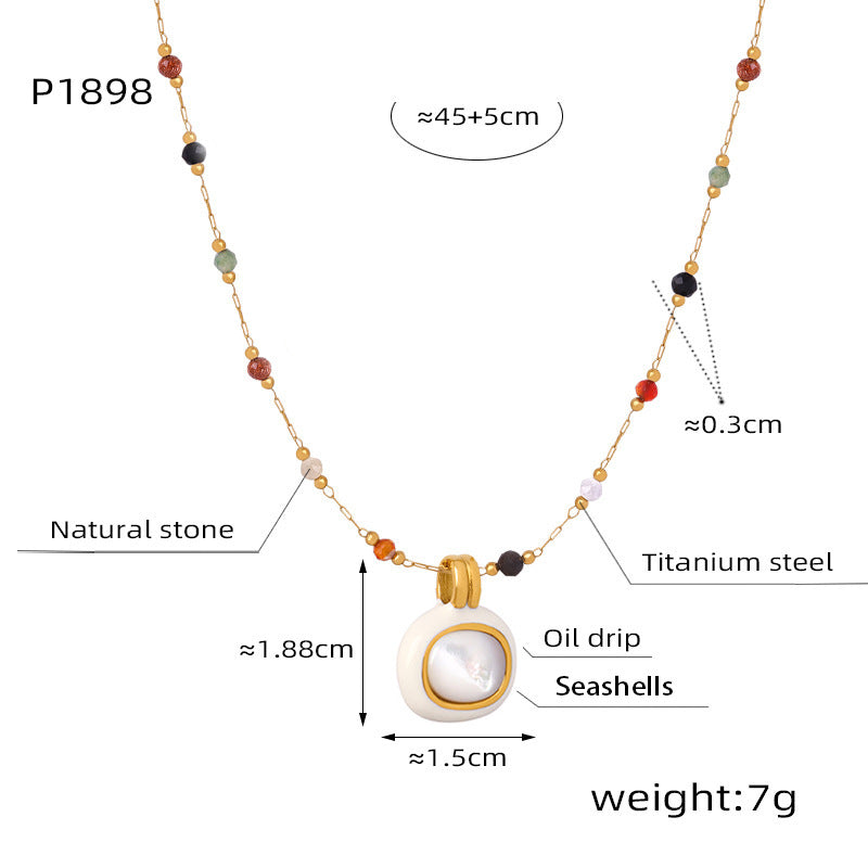 Fashion Personality Niche Titanium Steel Gold-plated Natural Stone Pendant Handmade Beaded Necklace Simple Jewelry Female 99