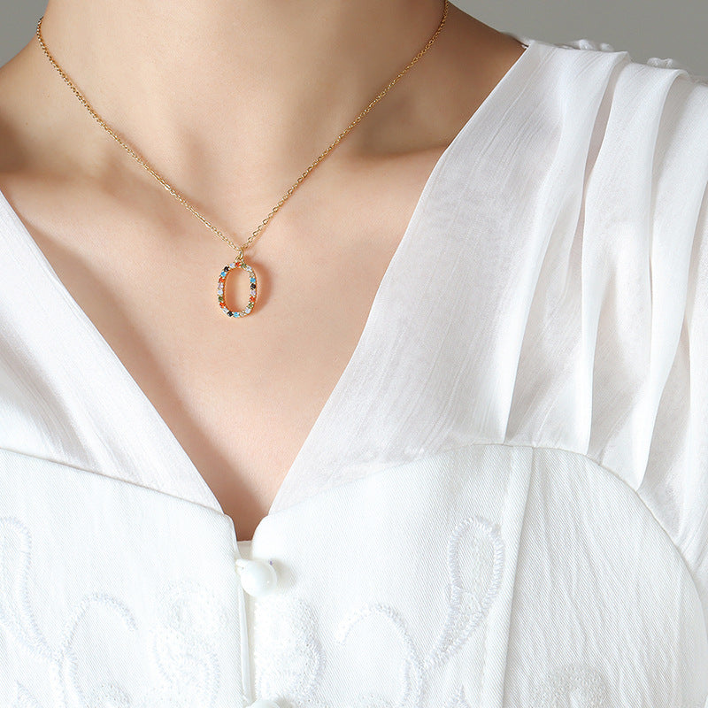 Niche design sense light luxury temperament jewelry copper material inlaid with colorful zircon pendant necklace women