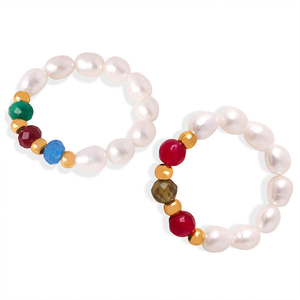 New high-end sense light luxury fashion simple personality natural pearl handmade beaded ring temperament jewelry women