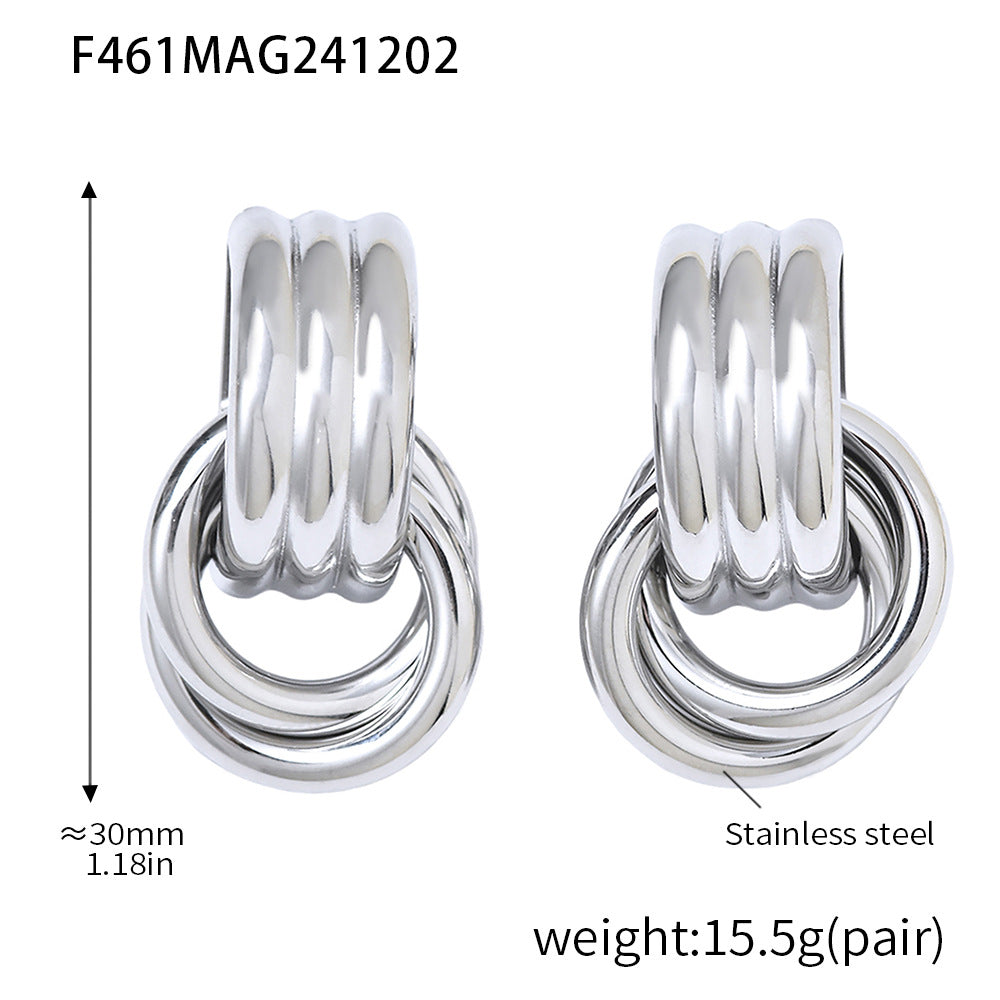 Stainless steel double ring C-shaped pattern high-gloss earrings PVD electroplating 18k real gold color-preserving niche earrings women's 99